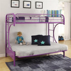 BOWERY HILL Modern Twin Over Full Futon Bunk Bed, Purple Finish, Metal Tube with Slat System, Built-in Ladders, Full-Length Guardrails, Convertible Sit to Sleep Futon, Kids Room Furniture Piece