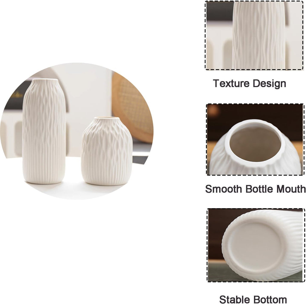 White Ceramic Flower Vase, 6 Inch Modern Vases Home Decor, White Ribbed Vases for Flowers,Pampas Grass Vase for Centerpieces Living Room Table Entryway Shelf (Small)