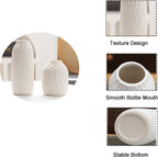 White Ceramic Flower Vase, 6 Inch Modern Vases Home Decor, White Ribbed Vases for Flowers,Pampas Grass Vase for Centerpieces Living Room Table Entryway Shelf (Small)