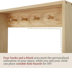 Wooden Kids Bookshelf, Wall Mount Shelf with Hooks, Organizer for Toys and Books, Space-Saving | with Hooks