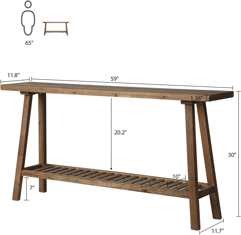 HOKYHOKY Reclaimed Solid Wood Console Table, 59" Farmhouse Entryway Tables | Long Rectangular Couch Table Behind Sofa, 2 Tiers Accent Tables, Hallway, Entrance, Foyer, Living Room