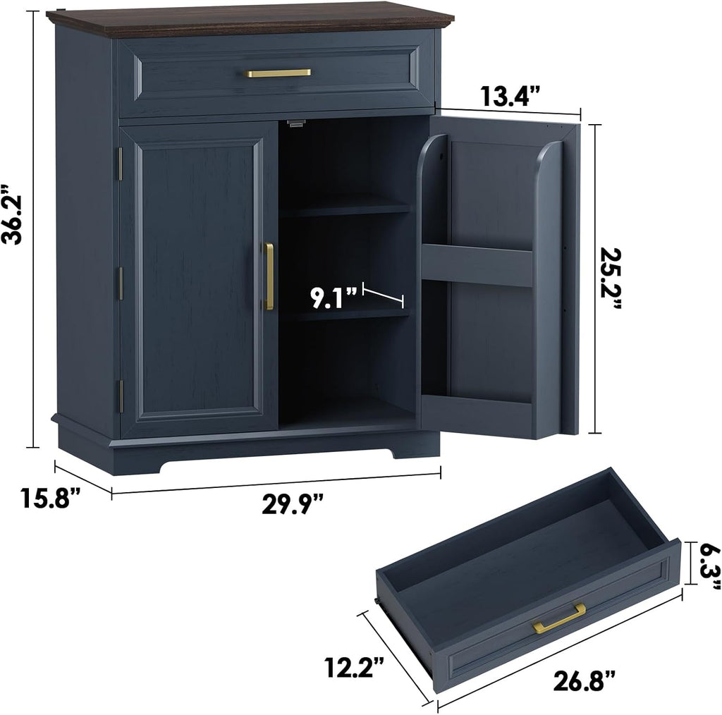 REDAYFUR Kitchen Storage Cabinet with Drawer, Buffet Cabinet with Storable Door, Modern Floor Sideboard, Blue Freestanding for Kitchen