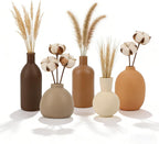 Ceramic Vase Set of 5, Neutral Decorative Vases for Home Decor, Modern Farmhouse Boho Pottery Vases, Terracotta Small Vases for Living Room, Entryway Table Decor