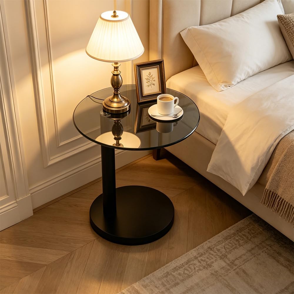 C Shaped Side Table Round End Table for Living Room, Modern Coffee Tables Unique Aesthetics Simple Accent Tables, Multifunction Black Bedside Stand for Sofa Bedroom Couch Balcony Patio Yard Garden