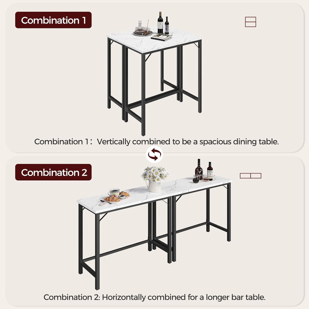 MAHANCRIS Narrow Bar Table, 63-Inch Pub Table for Dining Room, Counter Bar Tables with Sturdy Metal Frame, Connectable Bar Table, Multifunctional Console Table, Marble and Black BTHM1601