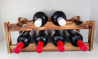 8-Bottle Wood Wine Rack - 2-Tier Countertop Wine Bottle Holder for Kitchen, Bar, Pantry, Dining Room | Small Freestanding Stackable Liquor Storage Organizer, Carbonized Pine
