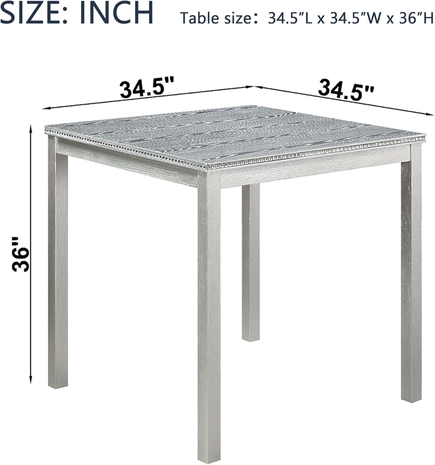 SOFTSEA Wooden Dining Table up for 4, Square Kitchen Table with Solid Wood Legs, 34.5 Inch Modern Dining Table with Spacious Tabletop, for Kitchen Living Room, Silver Grey