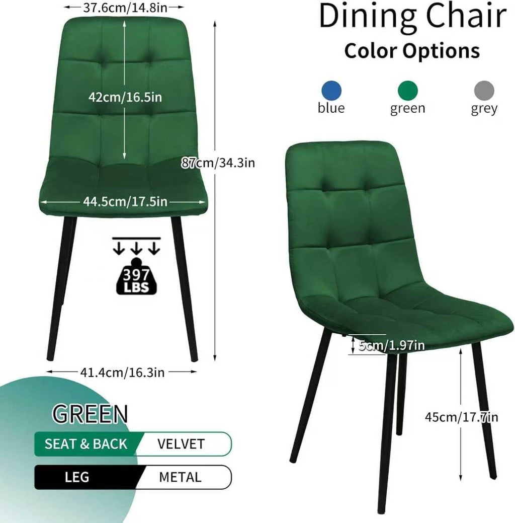 Velvet Dining Chairs Set of 4, Modern Fabric Upholstered Dining Room Kitchen Chair 4pcs Velvet Kitchen Chairs, Mid Century Dinning Dinner Chairs for Living Room,Bedroom (Green, Non-Swivel Chair)
