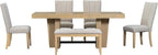 LUMISOL Farmhouse Dining Table Set for 6, Extendable Kitchen Table Set with Bench and 4 Upholstered Chairs, 3.8inch Thick Tabletop and Trestle Legs for Kitchen, Dining Room, Natural+Beige