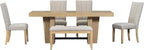 LUMISOL Farmhouse Dining Table Set for 6, Extendable Kitchen Table Set with Bench and 4 Upholstered Chairs, 3.8inch Thick Tabletop and Trestle Legs for Kitchen, Dining Room, Natural+Beige