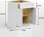White Shaker Kitchen Base Cabinet 24 Inch, RTA B24 Cabinet with 1 Drawer, 2 Soft-Close Doors & Adjustable Shelf, Plywood Box, Ready to Assemble, 24" W x 24" D x 34.5" H