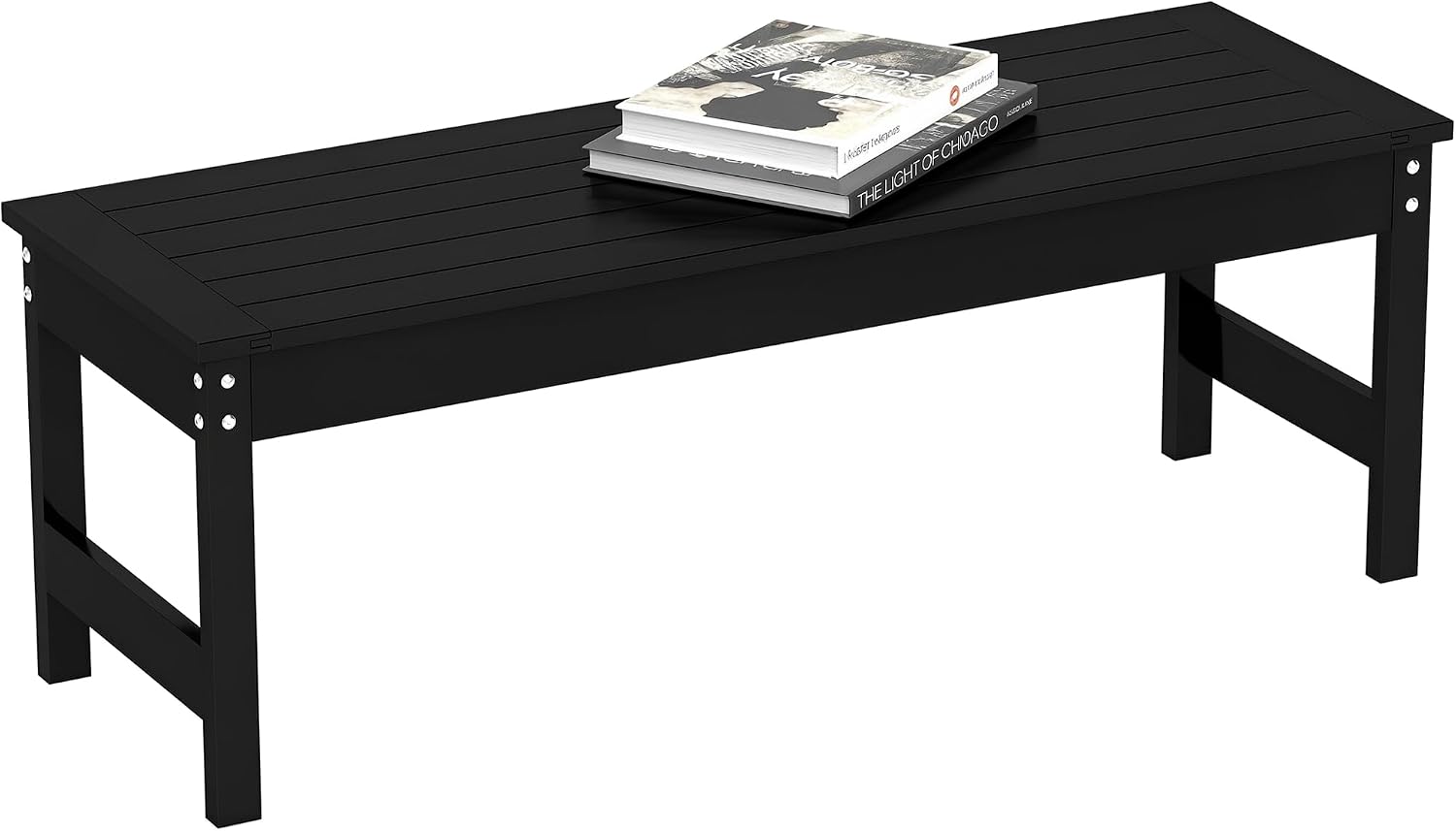 Outsunny 47" Outdoor Bench, 2-Person HDPE All-Weather Garden Bench Seat, Backless Patio Bench with Slatted Seat, Rot and Fade Resistant for Yard, Porch, Park, Black