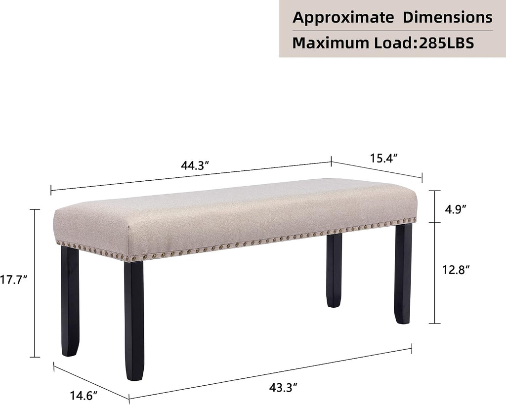 DUHOME Upholstered Entryway Bench, Fabric Bedroom Bench Ottoman Bench End of Bed Bench Dining Bench with Nailhead Trim Wooden Legs for Living Room Dining Room, Cream