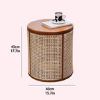 Wood Round Side Table with Storage Woven Rattan-Accent End Table Modern Accent Coffee Bedside Table for Living Room Heavy Duty(Natural)