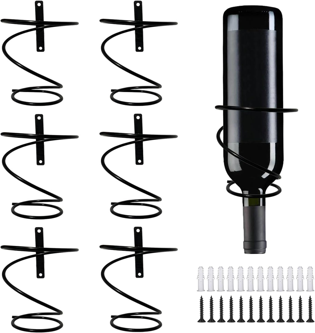 Limso Spiral Wine Wall Holder, 6Pcs Wall Mounted Wine Racks, Metal Wine Bottle Display Holder with Screws for Storage Beverages Liquor Bottle