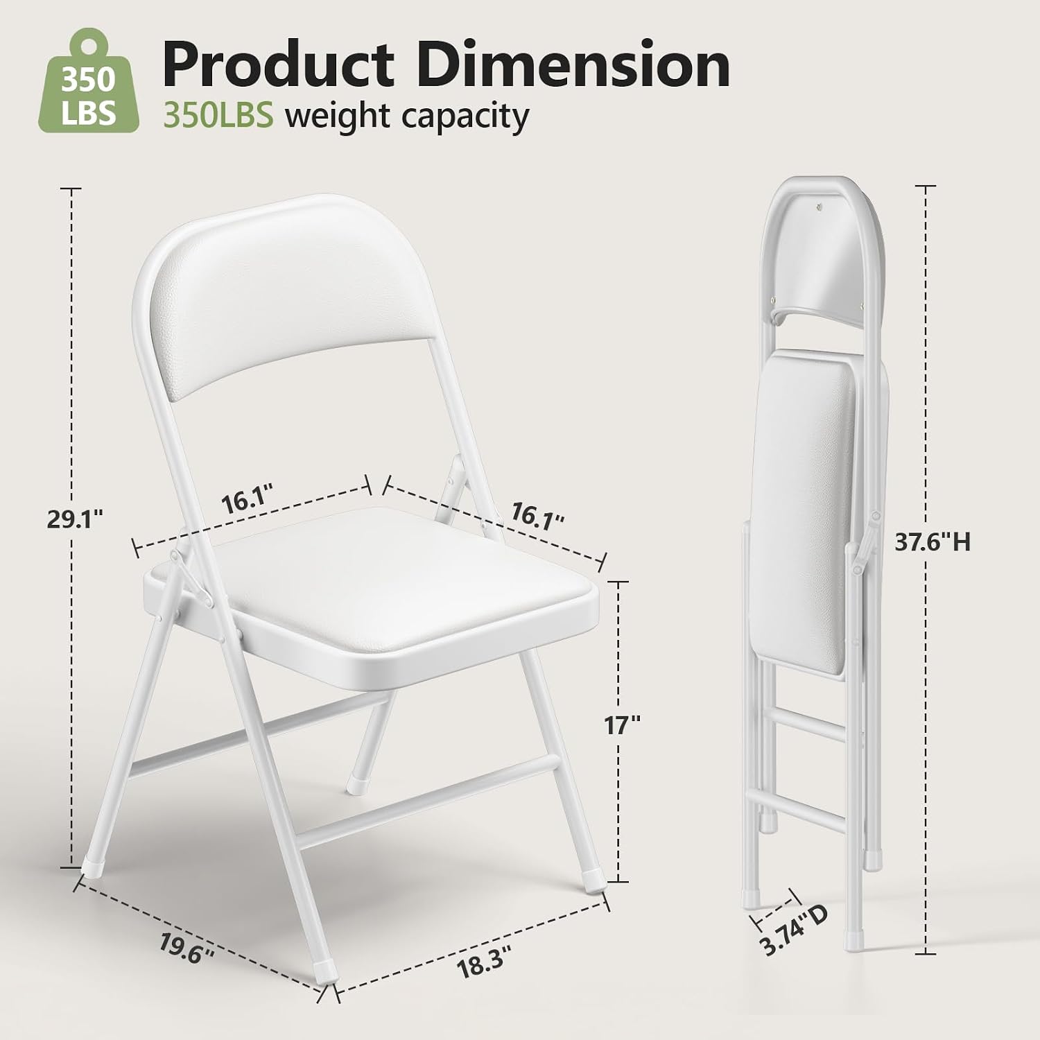 Folding Table and Chairs, 6ft Folding Table with Adjustable Height& PU Leather Padded Folding Chairs 6 Pack, Portable Table and Chairs Set for Indoor&Outdoor Use(White Table& White Chair)