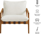 Modway Nomi Teak Wood Outdoor Sling Accent Chair in Natural White - Faux Leather Vegan Patio Armchair with Removable Cushioned Upholstery