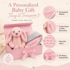 Terwex Personalized Baby Blanket & Plush Bunny Set, Custom Baby Blankets for Girls Boys with Name, Customized 2-in-1 Dot Receiving Swaddle & Rabbit Set, Toddler Infant Gifts for Baby Shower Birthday
