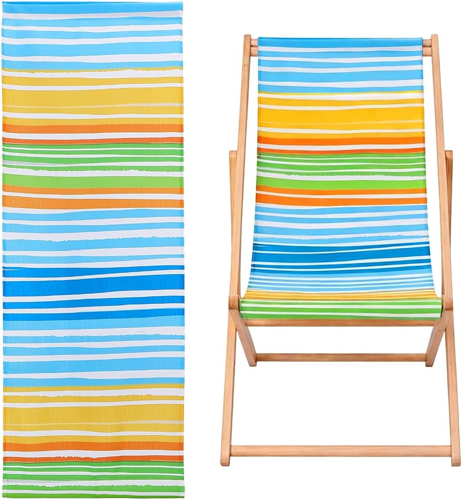 GORGECRAFT Thicker Beach Sling Patio Chairs Canvas 120x43.5cm Outdoor Folding Chair Replacement Fabric 12oz-Canvas Yellow Blue Stripe Lounge Reclining Replacement Cloth for Summer Garden Sunbathing