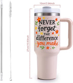 Thank You Gifts for Women, Never Forget the Difference You Make Tumbler - 40oz Stainless Steel Insulated Tumbler with Lid - Appreciation Retirement Gifts for Women, Farewell Gift for Coworkers