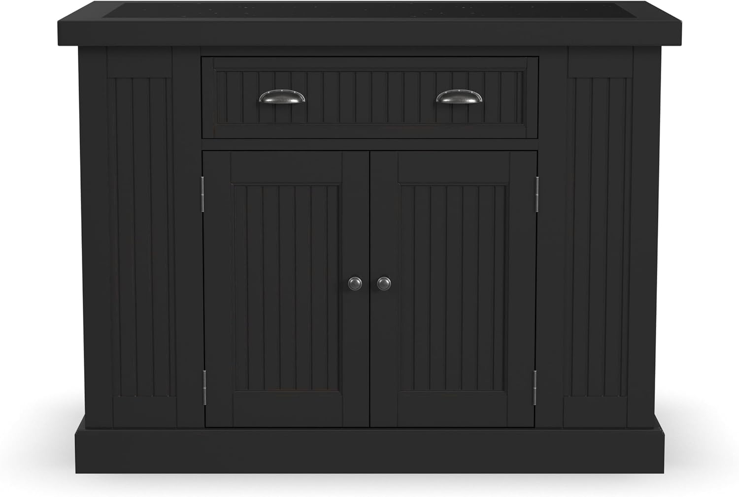 Homestyles Nantucket Distressed Black Kitchen Island with Black Granite and Wood Drop Leaf Breakfast Bar, 48"W