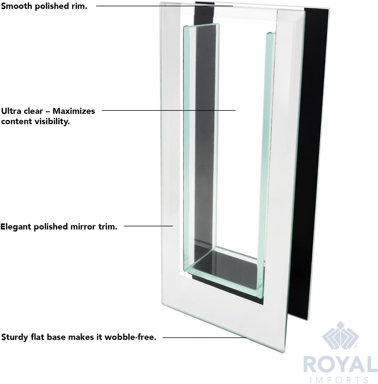 Royal Imports Flower Mirror Glass Vase - 10.5" Tall Rectangle - Decorative Modern Floral Centerpiece Accent for Home Decor, Kitchen, Fireplace, Entryway, Wedding (Pack of 2)