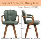Swivel Dining Chairs Set of 2 Mid Century Modern Green Faux Leather Upholstered Kitchen Chairs with Bentwood Frame Armrests Side Chairs,Comfortable Ergonomic Wood Accent Chair No Wheels