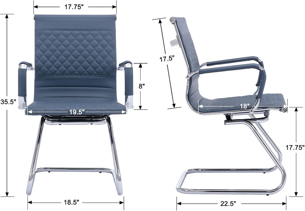 BESTANO Office Guest Chairs Reception Chairs Waiting Room Chairs Set of 2 Conference Room Chair with Mid Back, Modern PU Leather Desk Chairs, Navy