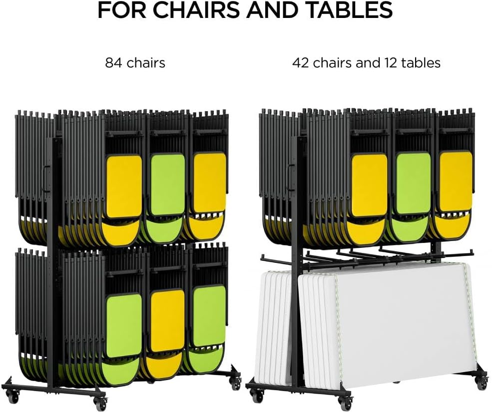 Folding Chair Rack Folding Chair Cart Storage Dolly with Wheels and Holder for Tables Includes Weatherproof Cover (84 Chair Capacity)
