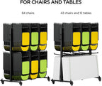 Folding Chair Rack Folding Chair Cart Storage Dolly with Wheels and Holder for Tables Includes Weatherproof Cover (84 Chair Capacity)