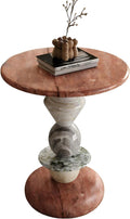 Modern Marble Side Table, Round Accent Table with Sculptural Stone Base, Luxury Small Coffee Table for Living Room, Bedroom, Sofa End Table