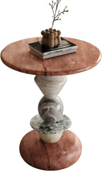 Modern Marble Side Table, Round Accent Table with Sculptural Stone Base, Luxury Small Coffee Table for Living Room, Bedroom, Sofa End Table