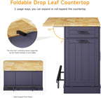 ONBRILL Stationary Kitchen Islands Include 2 Chairs, 47" Kitchen Island with Drop Leaf, Home Bar Table with Spice Rack & with Trash Cabinet, Island Table for Dining Room with Power Outlet, Blue