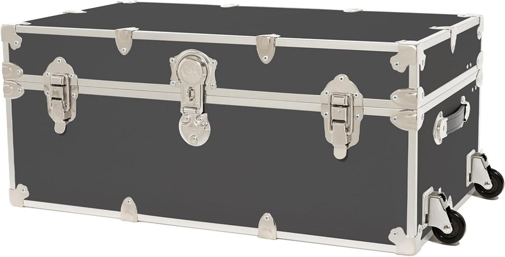Rhino Trunk & Case Large Armor Camp Trunk with Removeable Wheels - Secure Dorm Storage Chest, Ideal Summer Camper Footlocker, Strong College Trunks - Seats 1000+ Pounds - 32"x18"x14" (Slate)