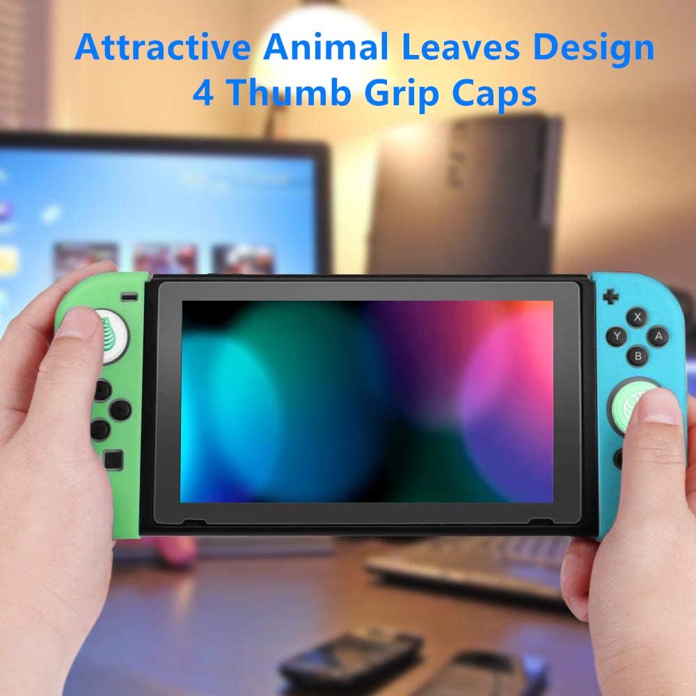Switch Accessories Bundle for Animal Leaf Crossing, Switch Carrying Case with Playstand & Screen Protector & 4 Thumb Grip Caps & Protective Cover & Charging Cable