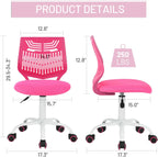 FurnitureR Desk Chair Armless Cute Home Office Desk Chair for Kids, Swivel Computer Task Chair Study Chair with Mesh Padded Cushion and Rolling Wheels for Child, Pink