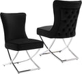 LOULENS Elegance Velvet Dining Chairs Set of 2, Luxurious Upholstered Tufted Dining Room Chairs, Glam Royal Velvet Accent Chairs with Stainless Steel Legs, Black