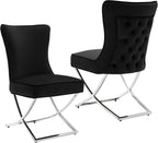 LOULENS Elegance Velvet Dining Chairs Set of 2, Luxurious Upholstered Tufted Dining Room Chairs, Glam Royal Velvet Accent Chairs with Stainless Steel Legs, Black