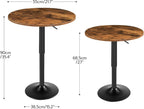 HOOBRO Bar Table, Height-Adjustable Round Pub Table 27-35.4 Inches with Sturdy Base, Modern Style, Easy to Assemble, Suitable for Small Space, Rustic and Black BF58BT01G1