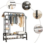 Double Rail Wardrobe nizer - 2-Tier Stora Shelf with 4 Hoo & Wheels - Versatile Closet nizer for Bedroom & Retail - Space-Saving Design (150x50x162cm)