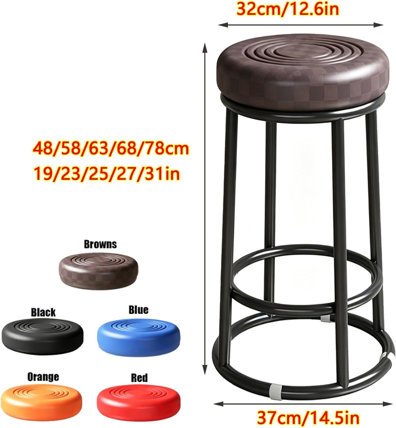 48cm, 63cm, 78cm, Thick Round Stools, Home Office Desk Chair, Metal Frame Side Chair, for Tea, Coffee Shops, Restaurants, Bars, Studios, Supermarkets(Browns,68cm/27in)