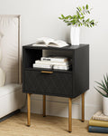 Aienvey Nightstand with Charging Station, Small Side Table, Modern Night Stand with Drawers, Bedside Table for Bedroom, Living Room End Table (Black Rhombus)