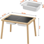 Ogears Sensory Table, Kids Activity Table, Wooden Play Table with Bins, Montessori Table, Chalk Board and Whiteboard
