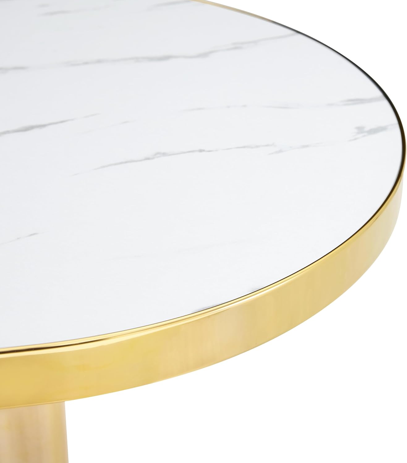 gopop 23.6" Modern Small Table for 2, Round Bar Table with Faux Marble Tabletop, Golden Edge & Base, Space Saving, Ideal for Cafe/Small Spaces/Apartment, White