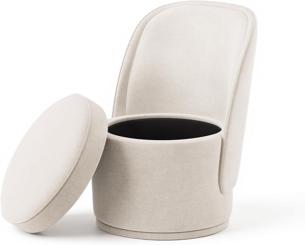 MALOL Swivel Accent Chair, 360° Swivel Chair with Hidden Storage, Modern Small Barrel Swivel Armchair for Living Room/Bedroom, Beige
