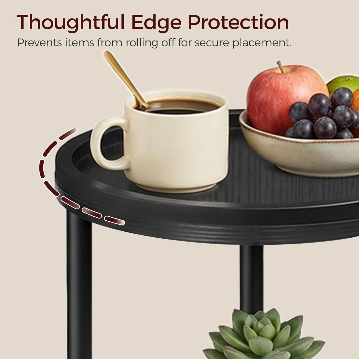 MAHANCRIS Small Round Side Table with Tray, 3-Tier End Table with Storage Shelf, Accent Table for Small Spaces, Nightstand, Coffee Drink Table for Sofa, Living Room, Bedroom, Corner, Black ETBK3101