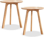 100% Solid Oak Wood Side Table, Multifunctional Nightstand, Round Stool, Accent Table for Living Room, Bedroom, Balcony | Easy to Assemble, Stable Frame for Small Spaces (Natural, 2 Sets)
