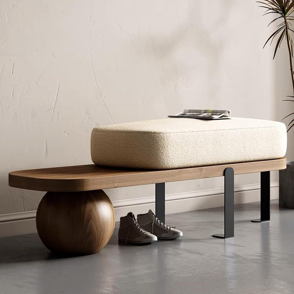 Wooden Bench with Metal Legs, Modern Upholstered Entryway Bench, Shoe Changing Bench for Living Room and Bedroom