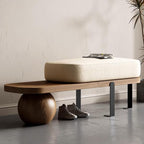 Wooden Bench with Metal Legs, Modern Upholstered Entryway Bench, Shoe Changing Bench for Living Room and Bedroom