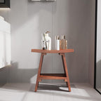 EROMMY Teak Shower Bench with Storage Shelf, 18.3" H Solid Wood Shower Stool, Water Resistant Bathroom Bench, Shower Seat and Shaving Foot Rest for Indoor & Outdoor Use